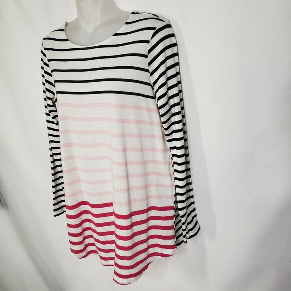 J. Jill Womens T Shirt Small Petite Pink Black Striped Long Sleeve Round Neck - Picture 4 of 8